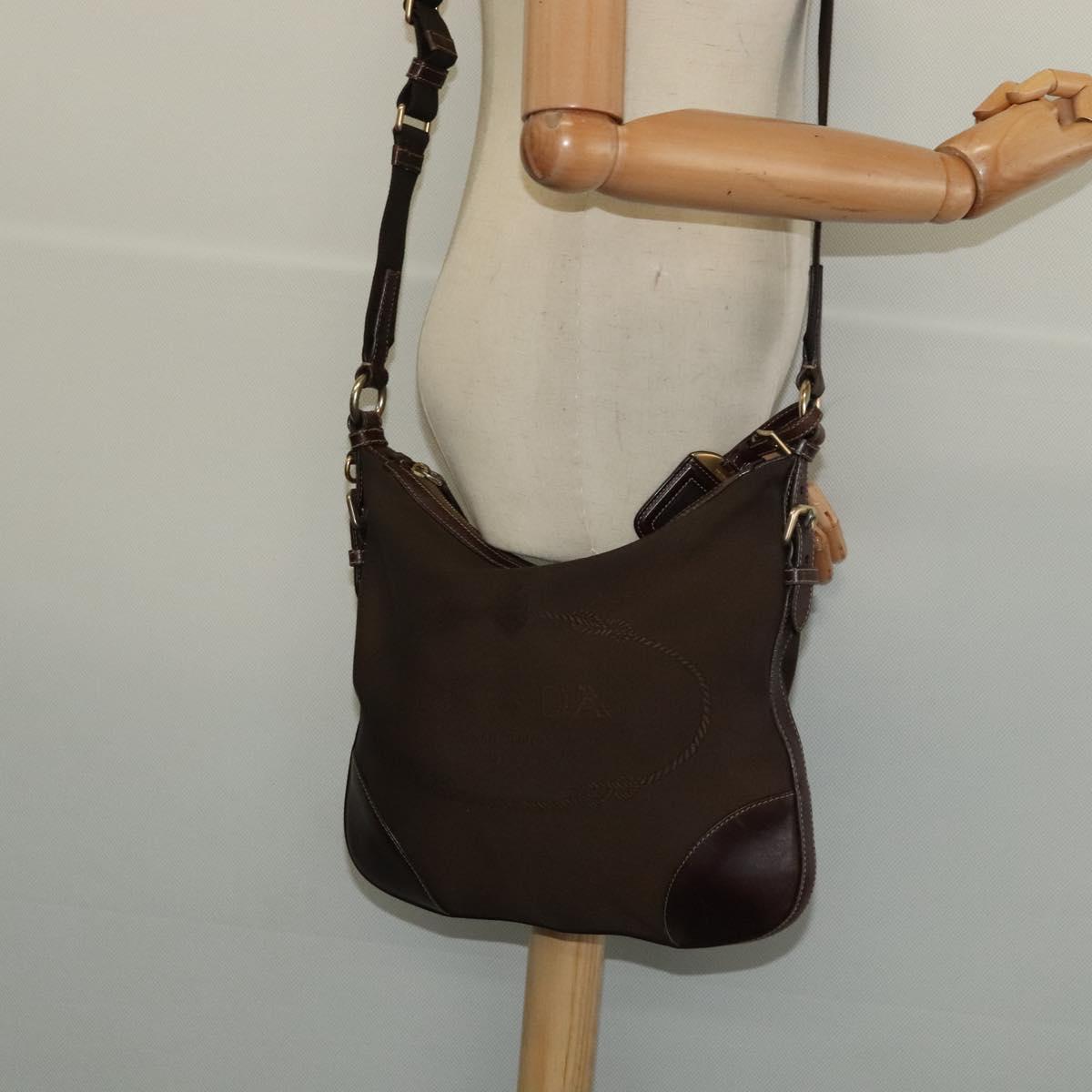 PRADA Shoulder Bag Canvas Brown Gold Auth ep9878