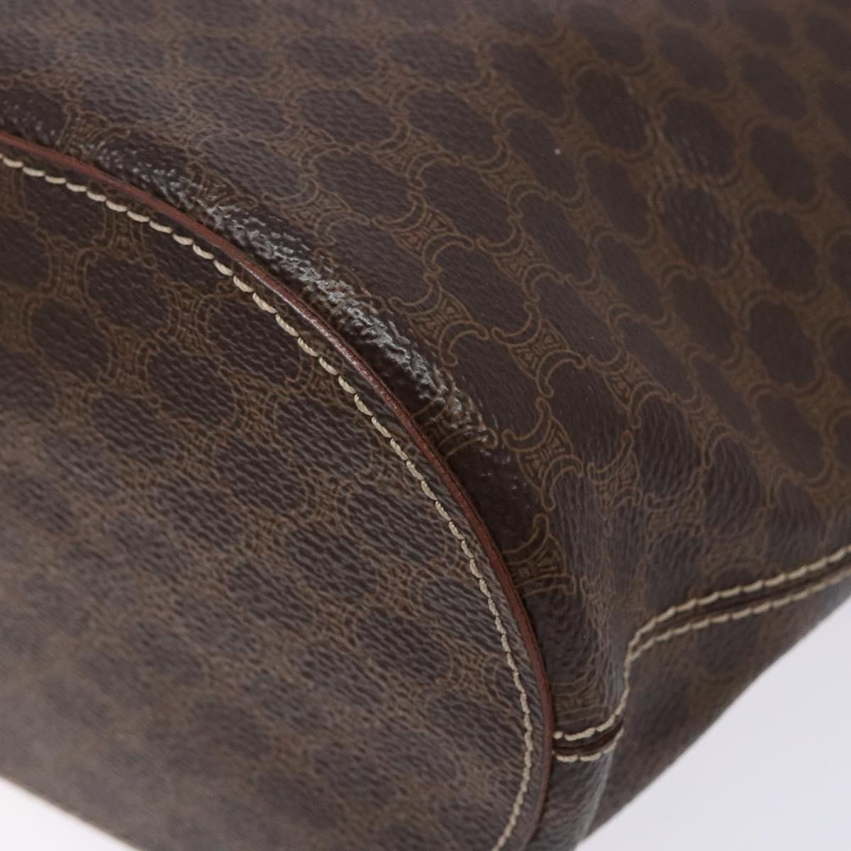 CELINE Macadam Canvas Hand Bag PVC Leather Brown Gold Auth ep9884