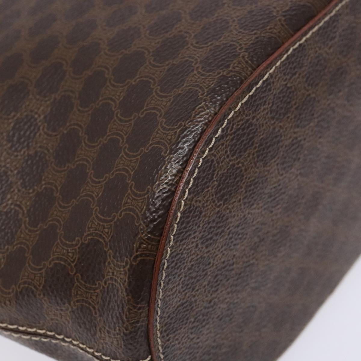 CELINE Macadam Canvas Hand Bag PVC Leather Brown Gold Auth ep9884
