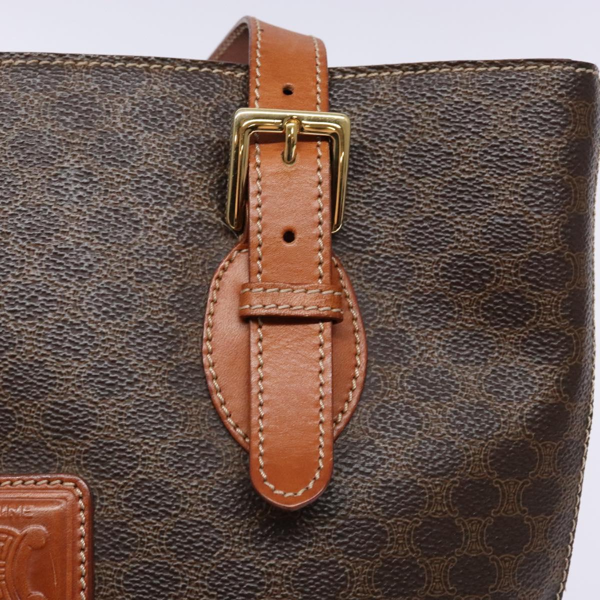 CELINE Macadam Canvas Hand Bag PVC Leather Brown Gold Auth ep9884