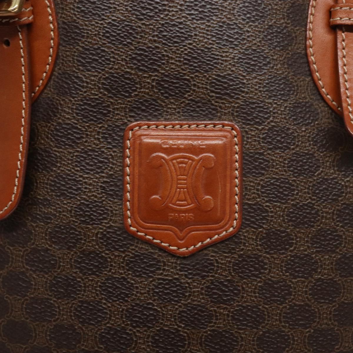 CELINE Macadam Canvas Hand Bag PVC Leather Brown Gold Auth ep9884