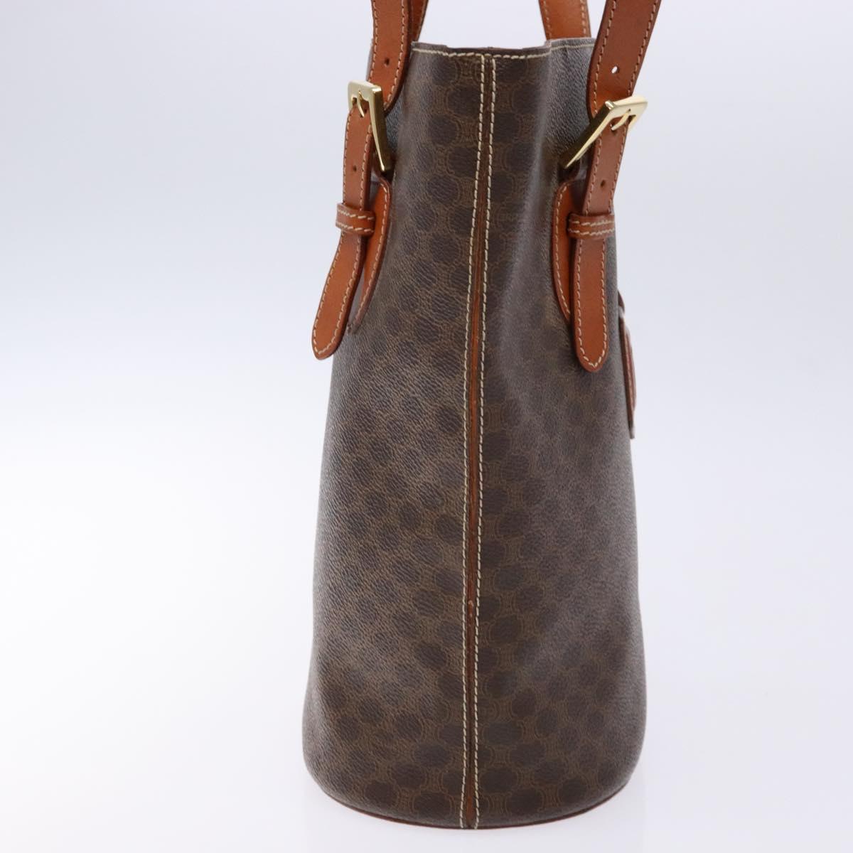 CELINE Macadam Canvas Hand Bag PVC Leather Brown Gold Auth ep9884