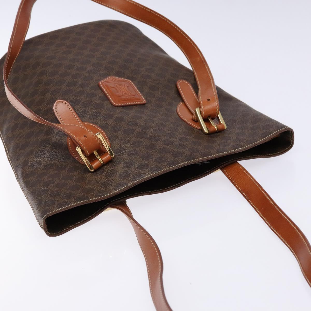 CELINE Macadam Canvas Hand Bag PVC Leather Brown Gold Auth ep9884