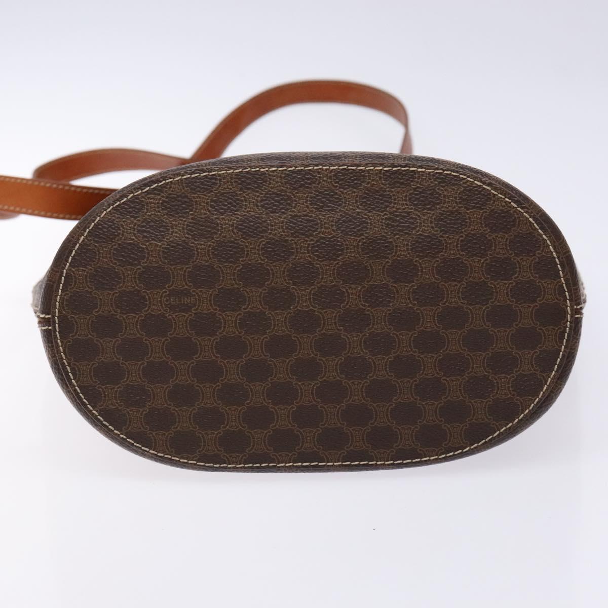 CELINE Macadam Canvas Hand Bag PVC Leather Brown Gold Auth ep9884