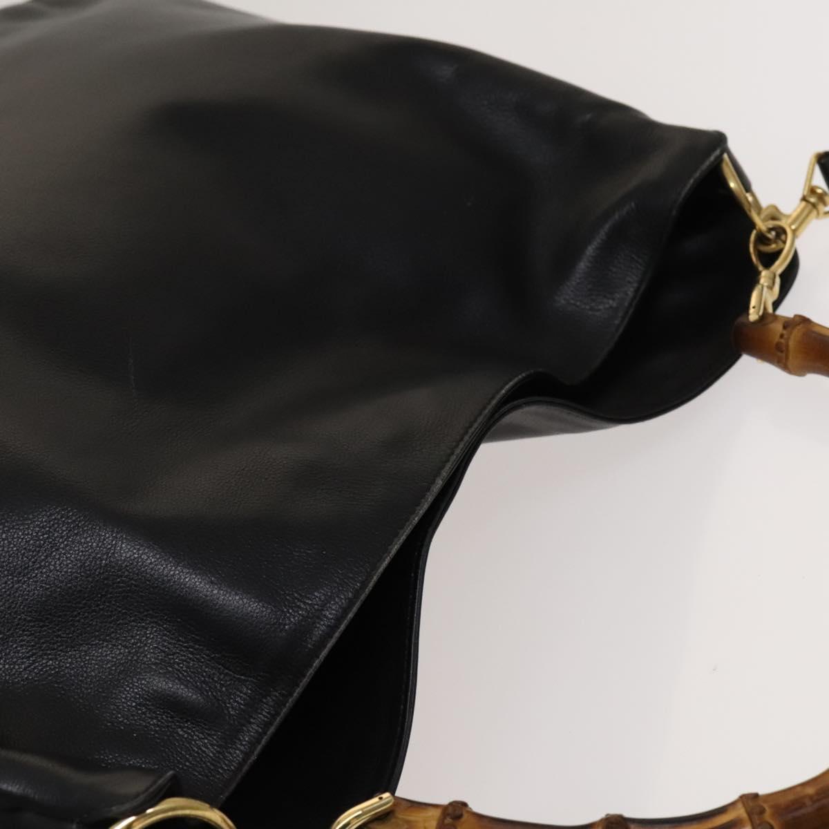 GUCCI Bamboo Hand Bag Leather 2way Black Gold Auth ep9886
