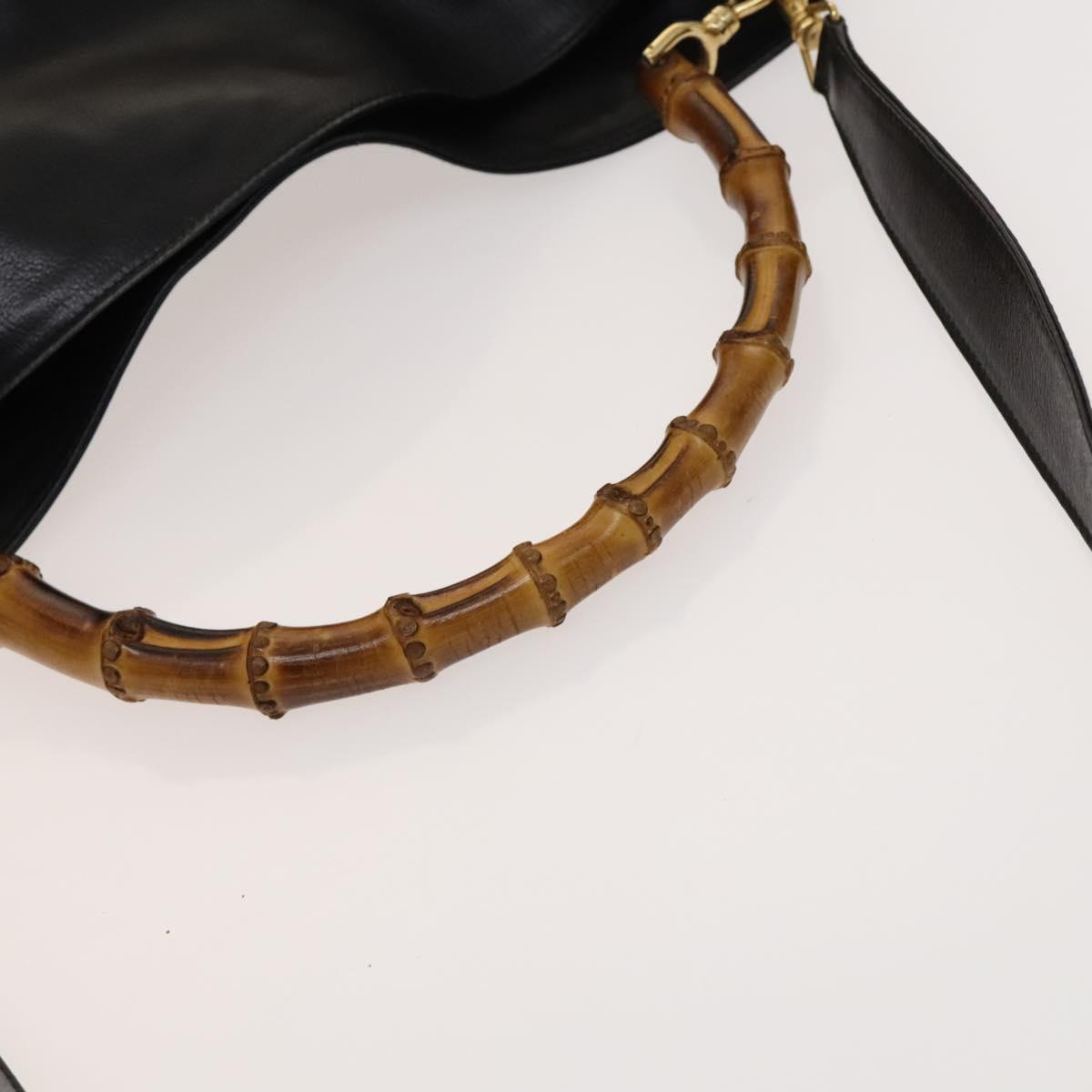 GUCCI Bamboo Hand Bag Leather 2way Black Gold Auth ep9886