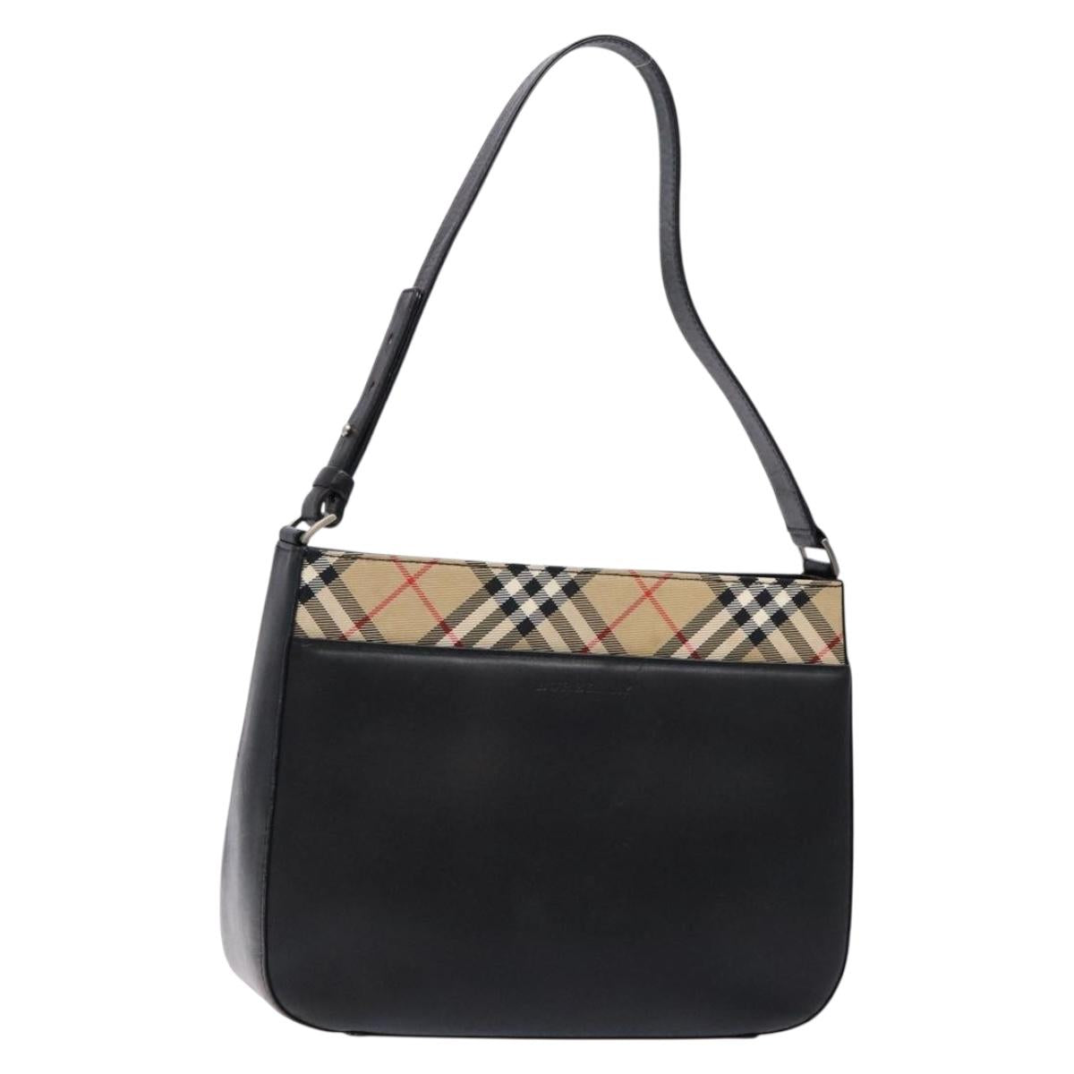 BURBERRY Shoulder Bag Leather Black Silver Auth ep9890
