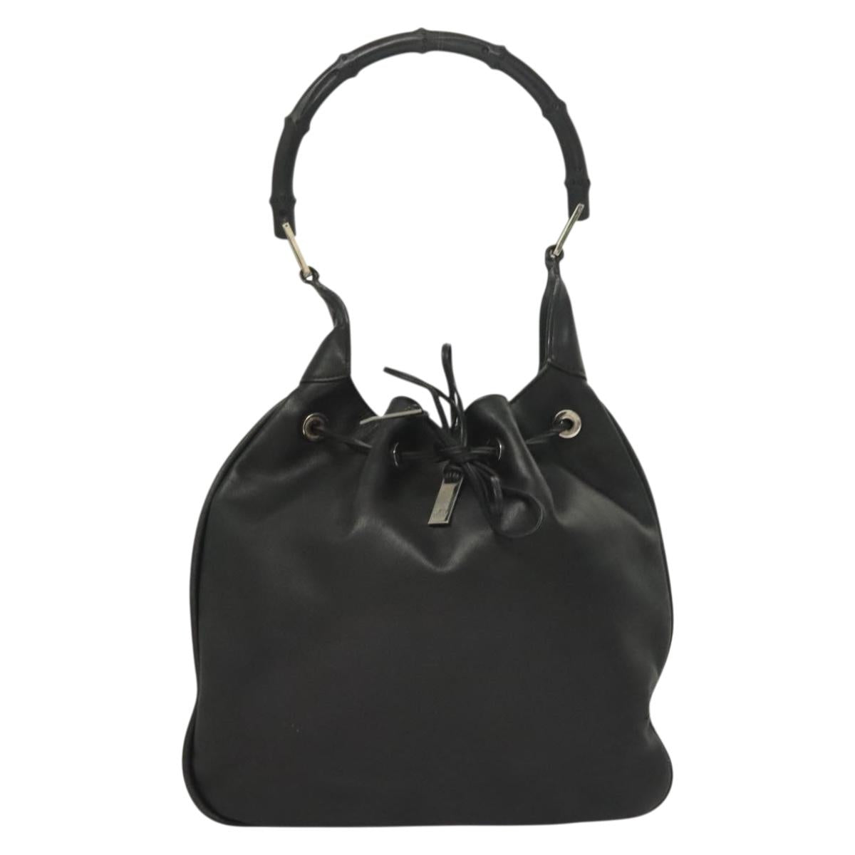 GUCCI Bamboo Shoulder Bag Leather Black Silver 0014033 Auth ep9891