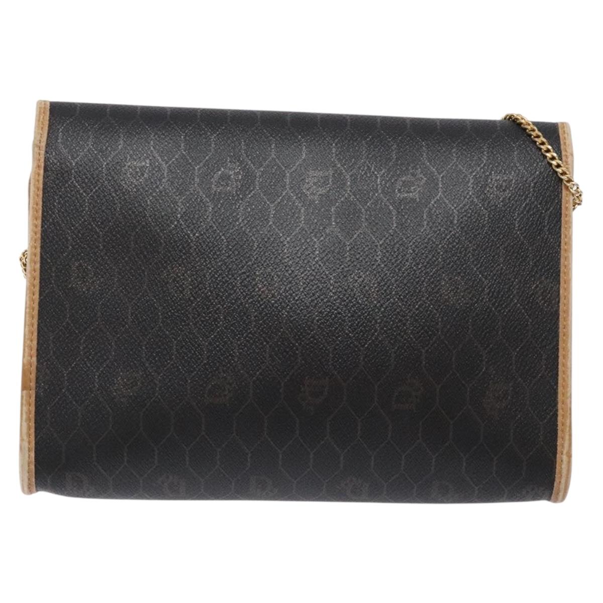 Christian Dior Honeycomb Canvas Chain Shoulder Bag PVC Black Gold Auth ep9904