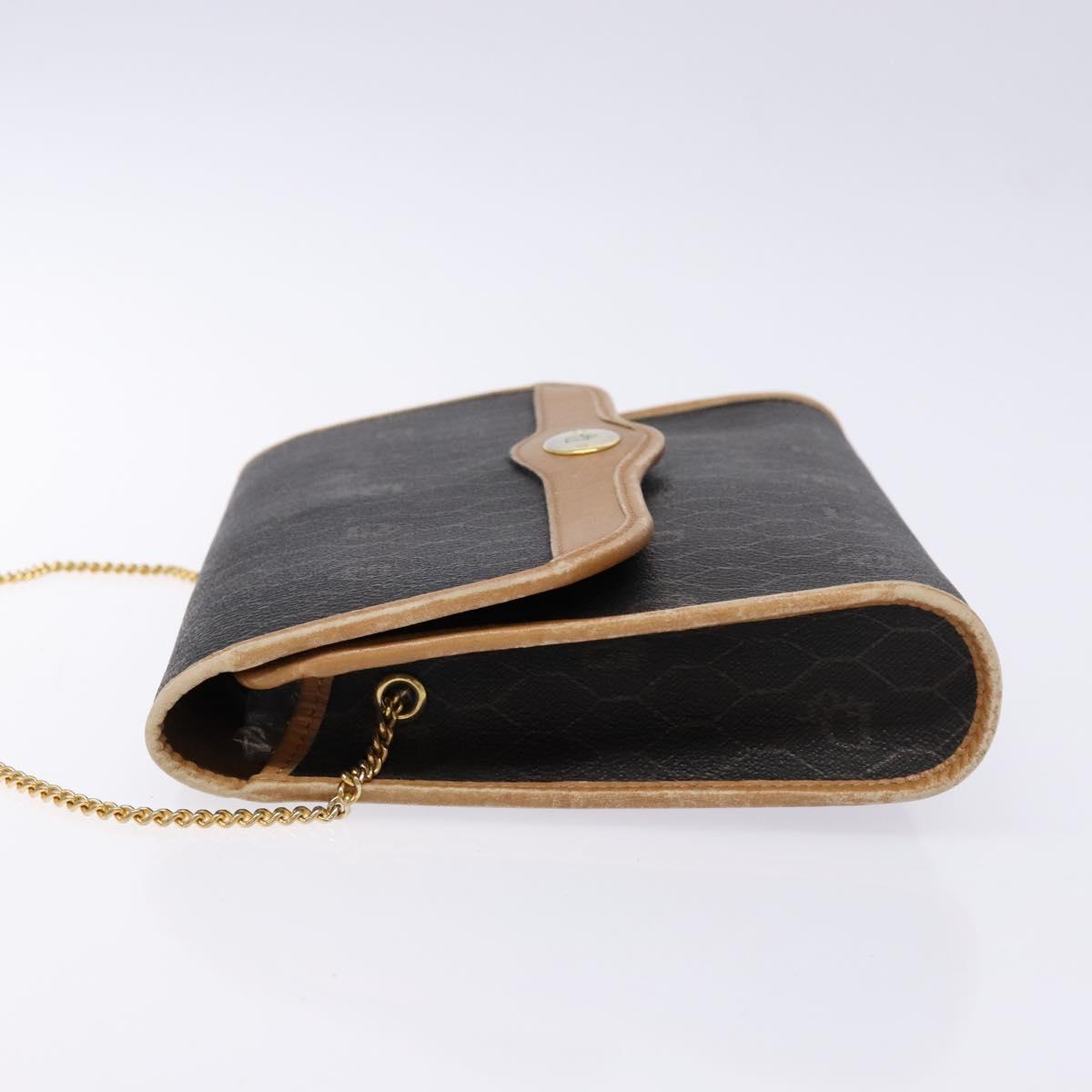 Christian Dior Honeycomb Canvas Chain Shoulder Bag PVC Black Gold Auth ep9904
