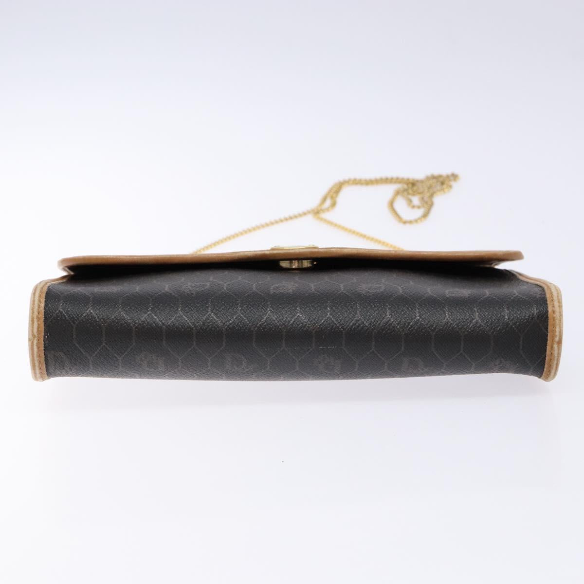 Christian Dior Honeycomb Canvas Chain Shoulder Bag PVC Black Gold Auth ep9904