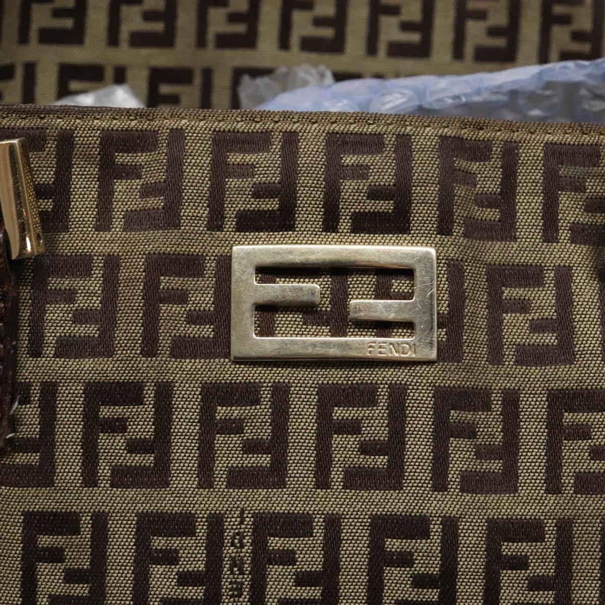 FENDI Zucchino Canvas Hand Bag Beige Brown Auth ep9916