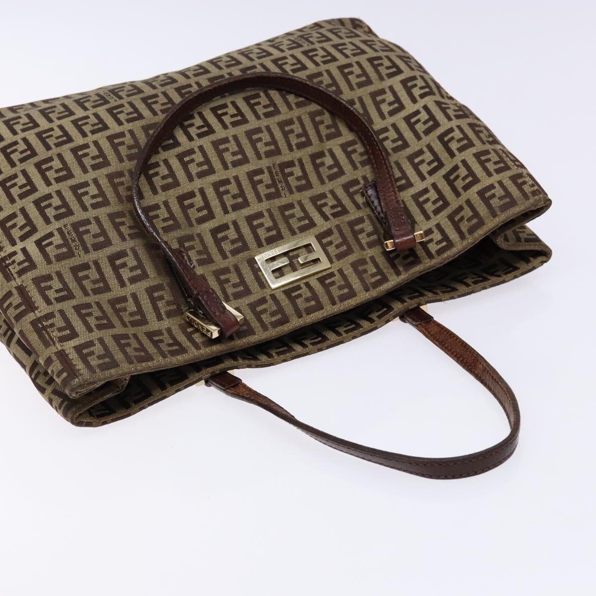 FENDI Zucchino Canvas Hand Bag Beige Brown Auth ep9916