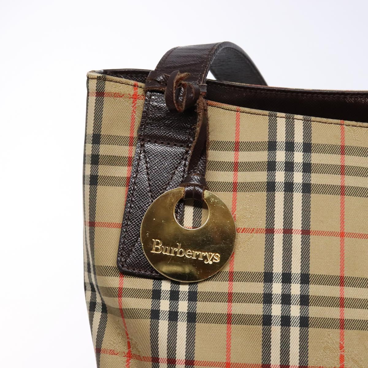 Burberrys Nova Check Tote Bag Canvas Beige Gold Auth ep9927