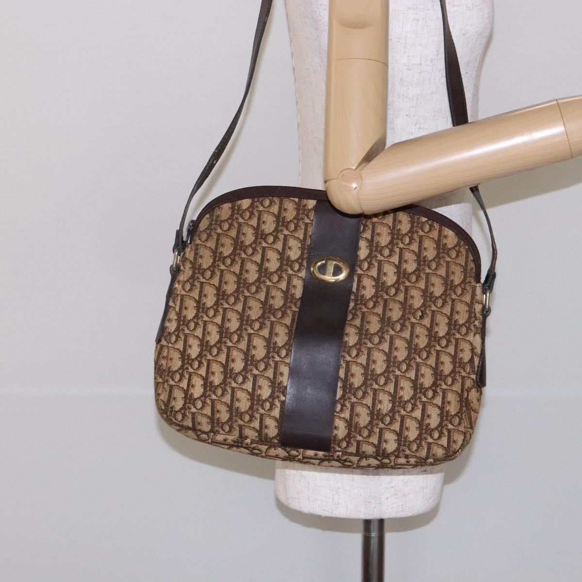 Christian Dior Trotter Canvas Shoulder Bag Brown Gold Auth ep9928