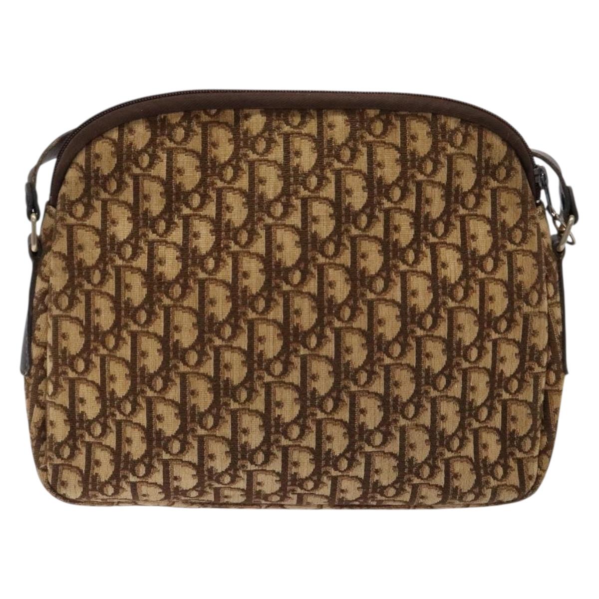 Christian Dior Trotter Canvas Shoulder Bag Brown Gold Auth ep9928