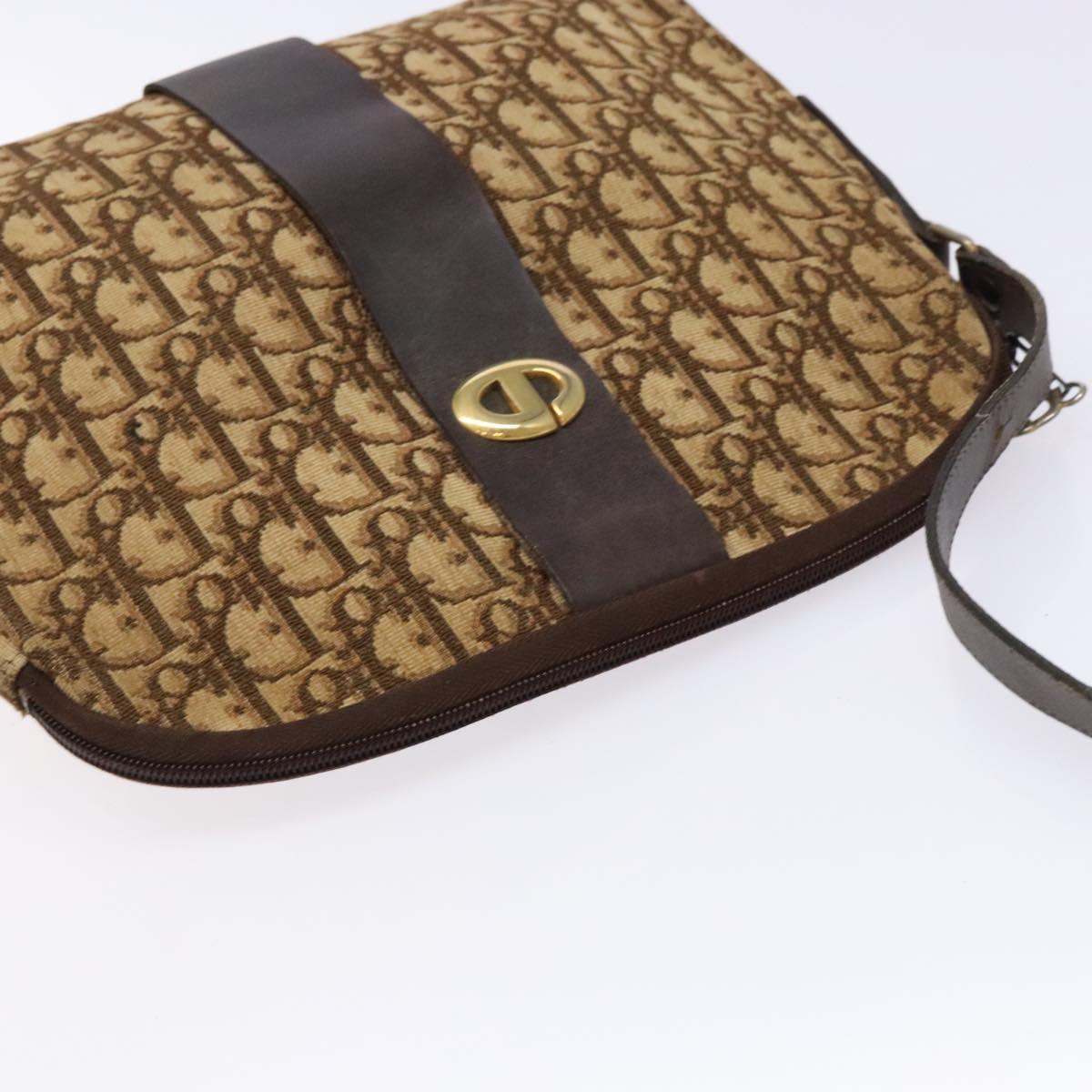 Christian Dior Trotter Canvas Shoulder Bag Brown Gold Auth ep9928