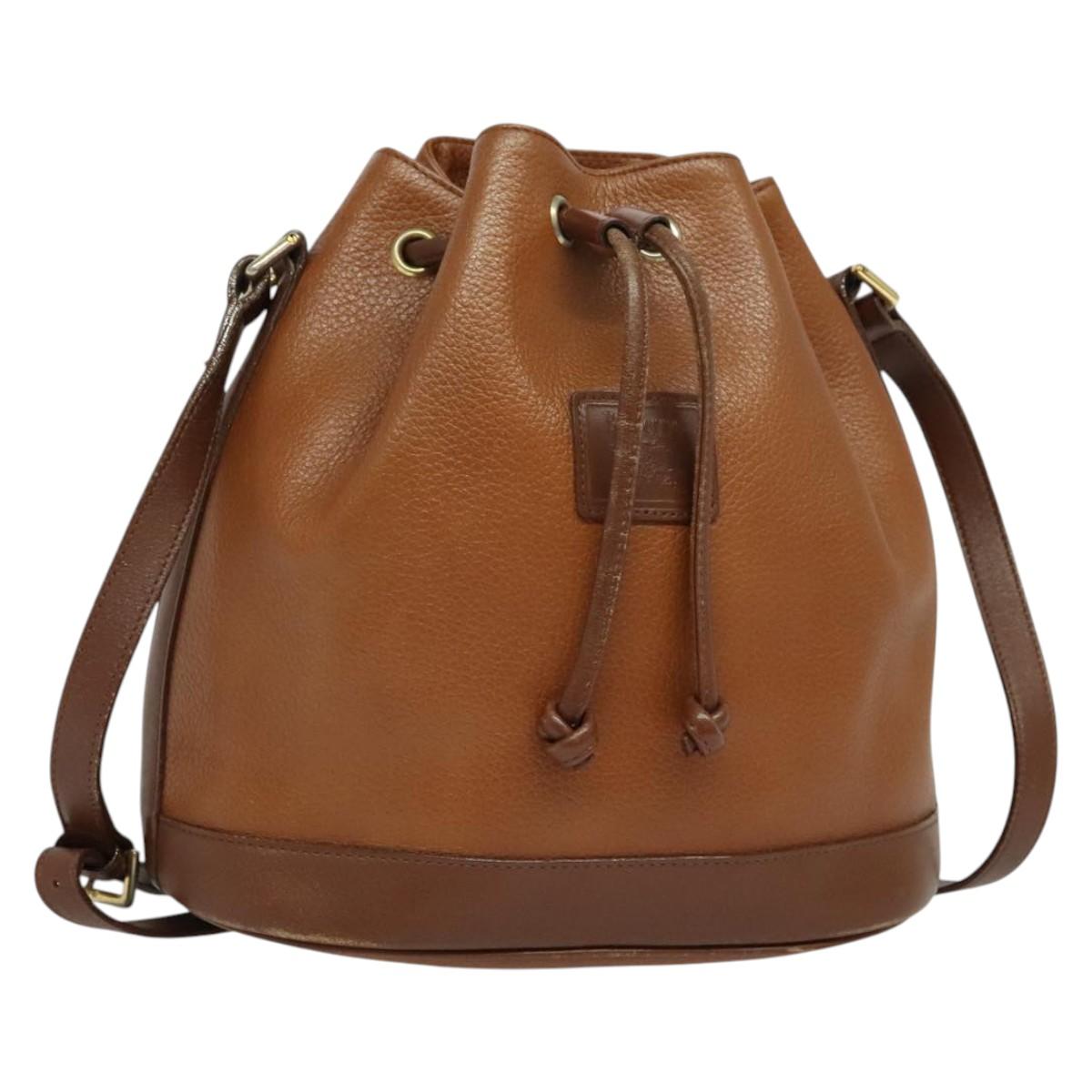Burberrys Shoulder Bag Leather Brown Gold Auth ep9929