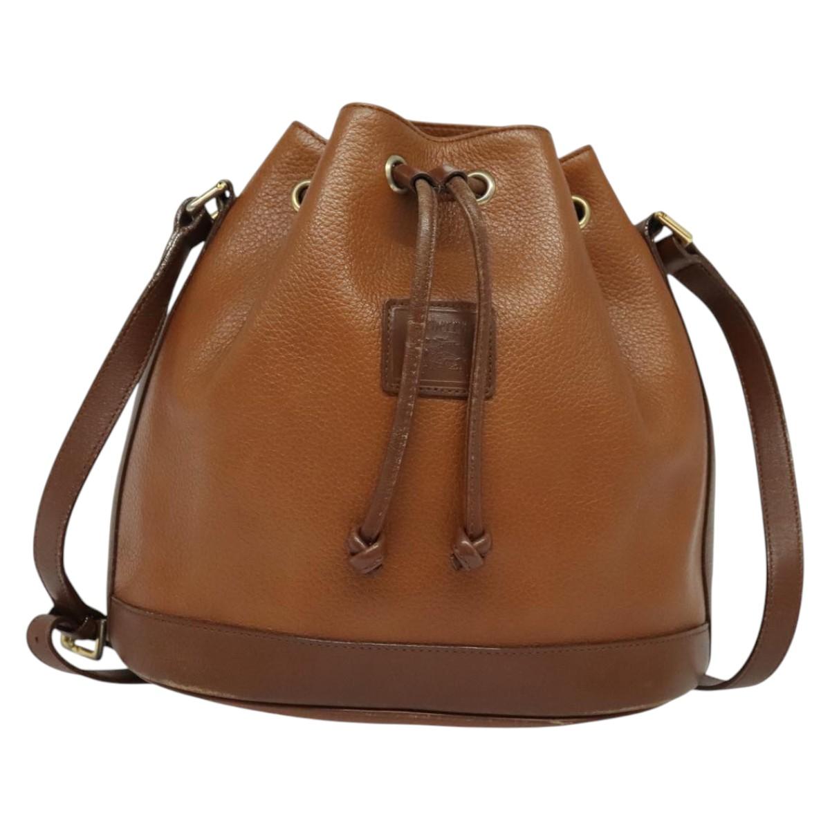 Burberrys Shoulder Bag Leather Brown Gold Auth ep9929