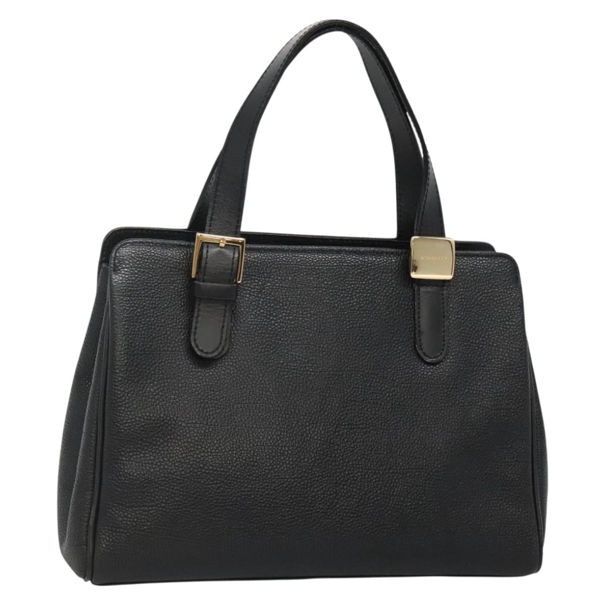 BURBERRY Hand Bag Leather Black Gold Auth ep9938