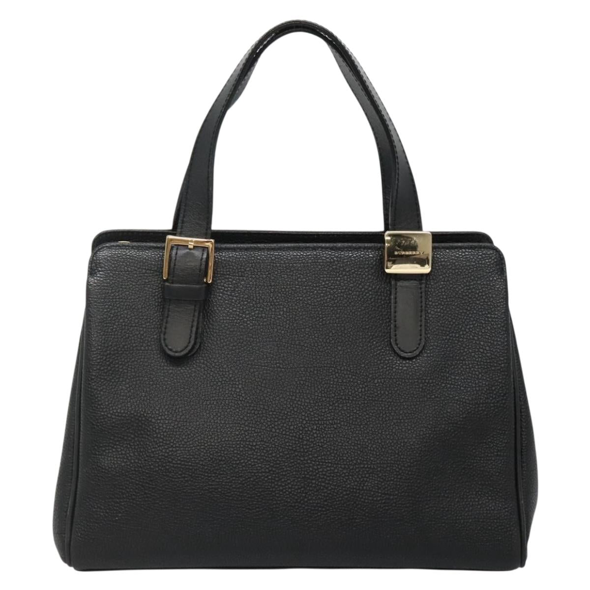 BURBERRY Hand Bag Leather Black Gold Auth ep9938