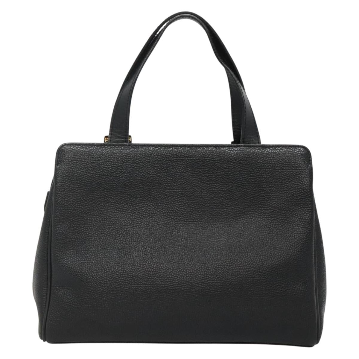 BURBERRY Hand Bag Leather Black Gold Auth ep9938