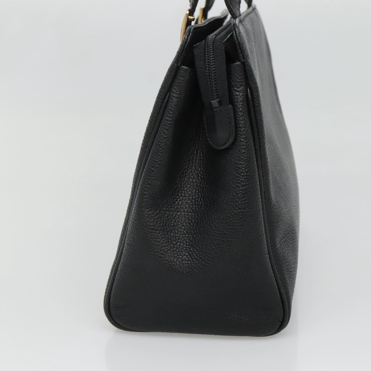 BURBERRY Hand Bag Leather Black Gold Auth ep9938