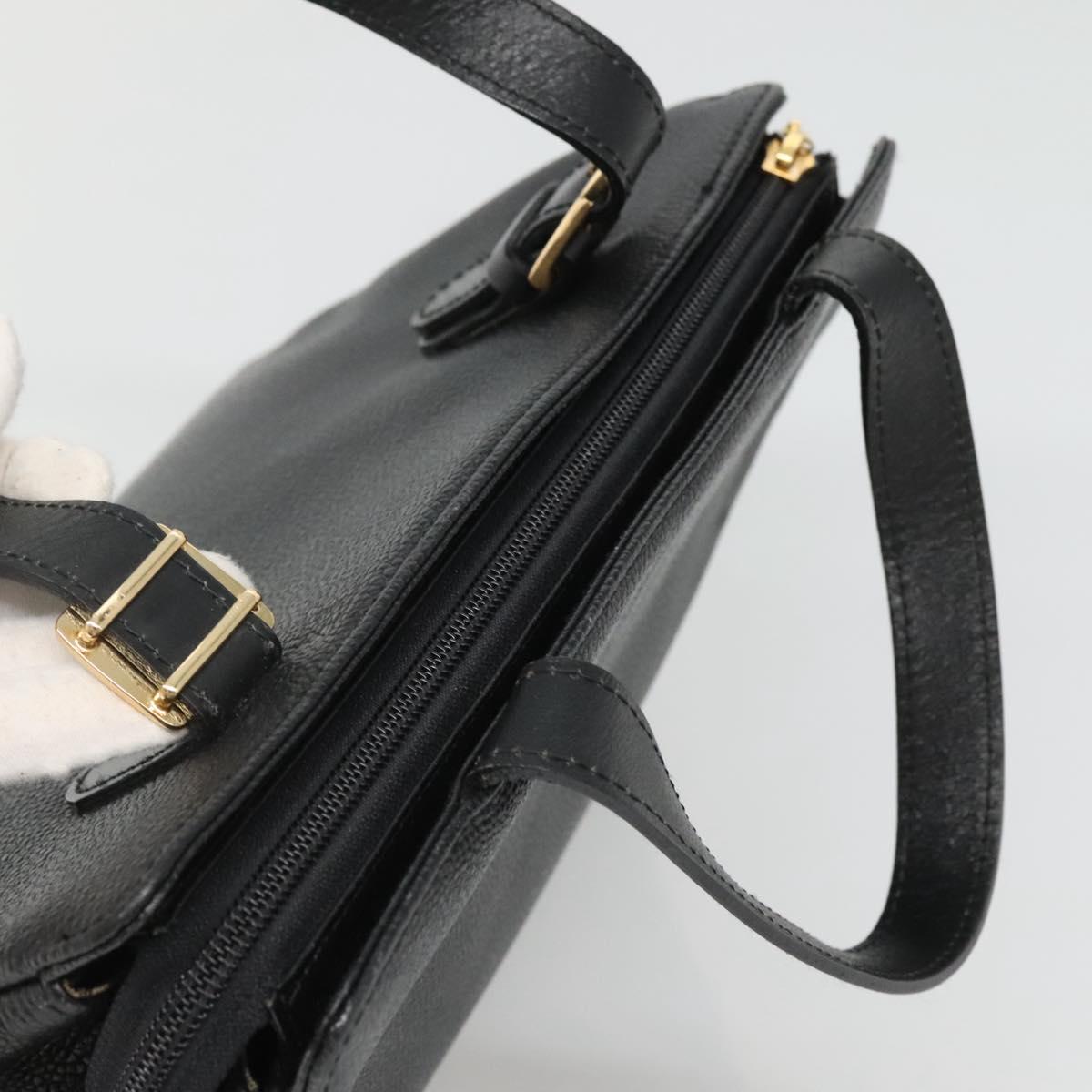 BURBERRY Hand Bag Leather Black Gold Auth ep9938