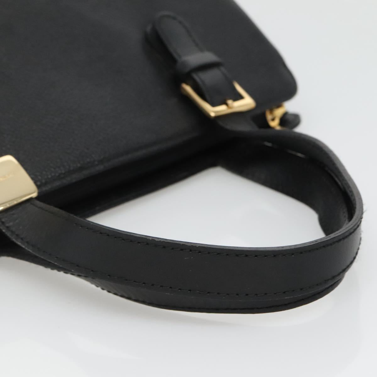BURBERRY Hand Bag Leather Black Gold Auth ep9938