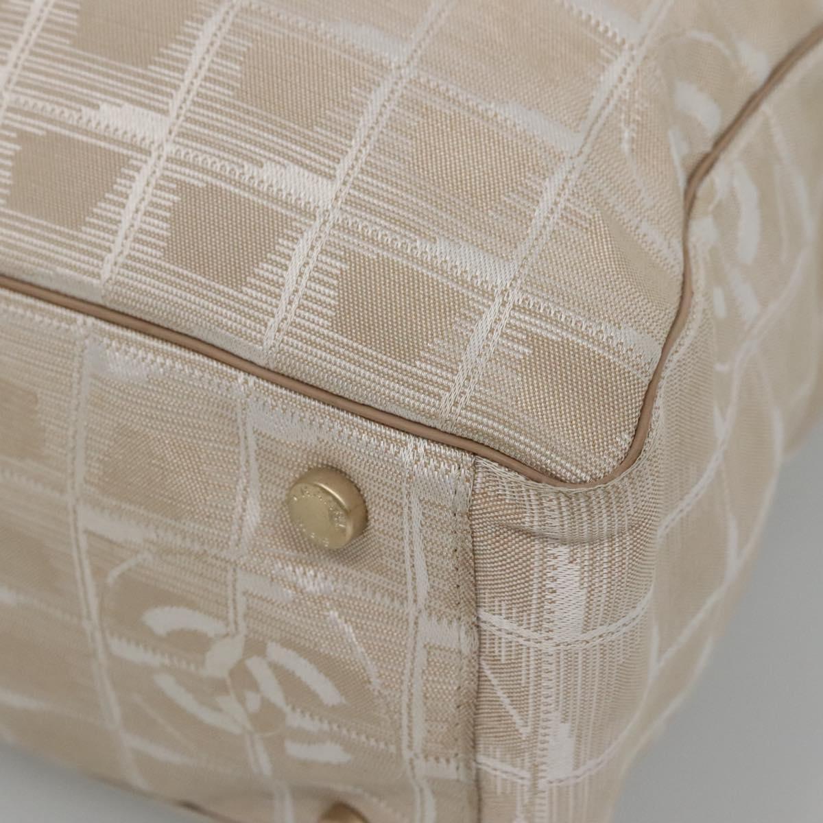 CHANEL New Travel Line Tote Bag Nylon Beige Gold CC Auth ep9942