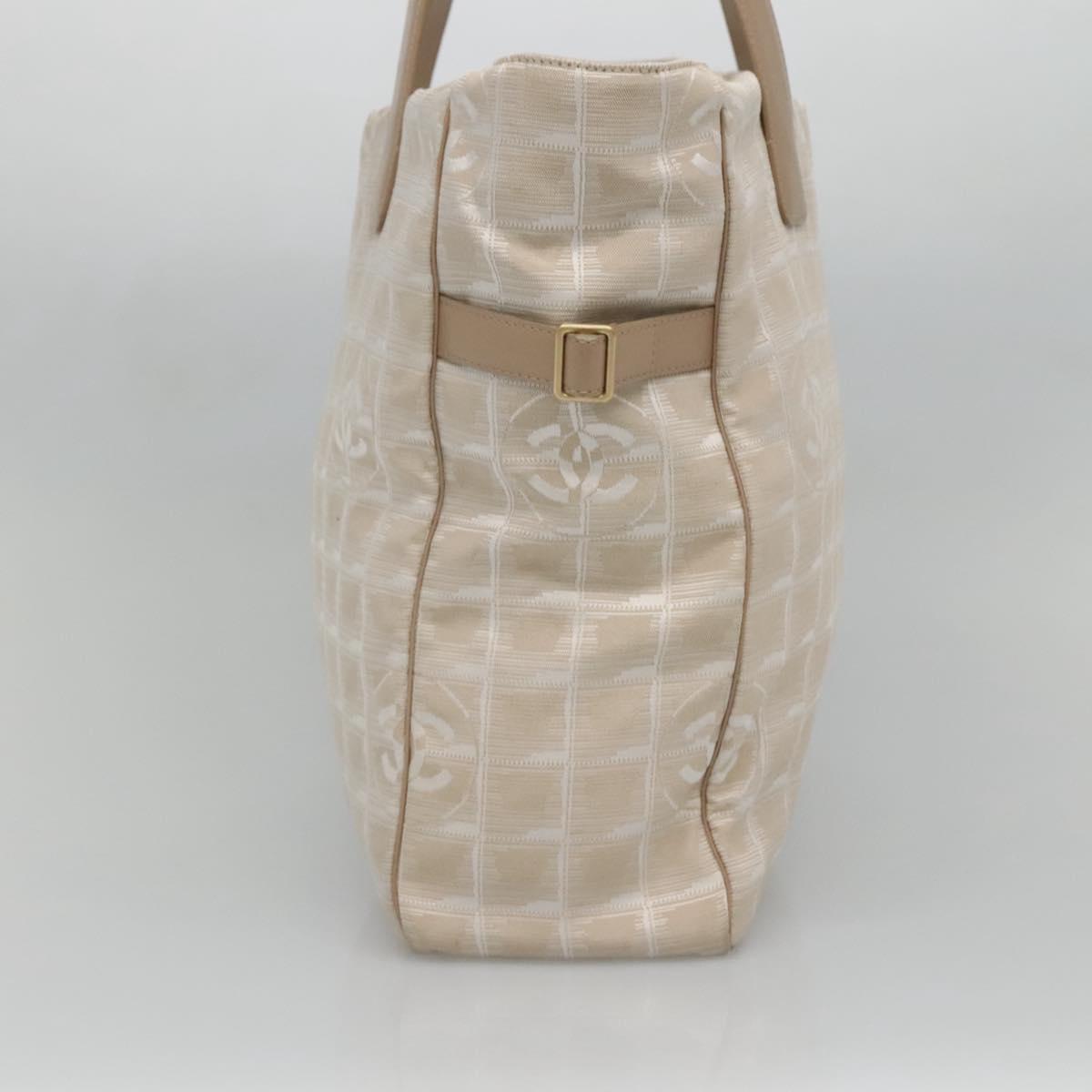 CHANEL New Travel Line Tote Bag Nylon Beige Gold CC Auth ep9942