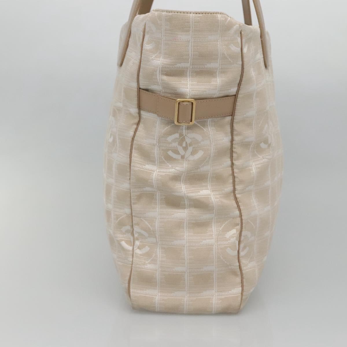 CHANEL New Travel Line Tote Bag Nylon Beige Gold CC Auth ep9942