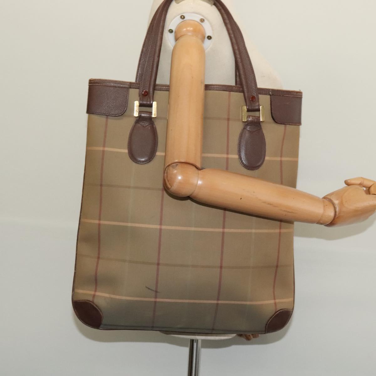 Burberrys Nova Check Tote Bag Canvas Beige Gold Auth ep9944