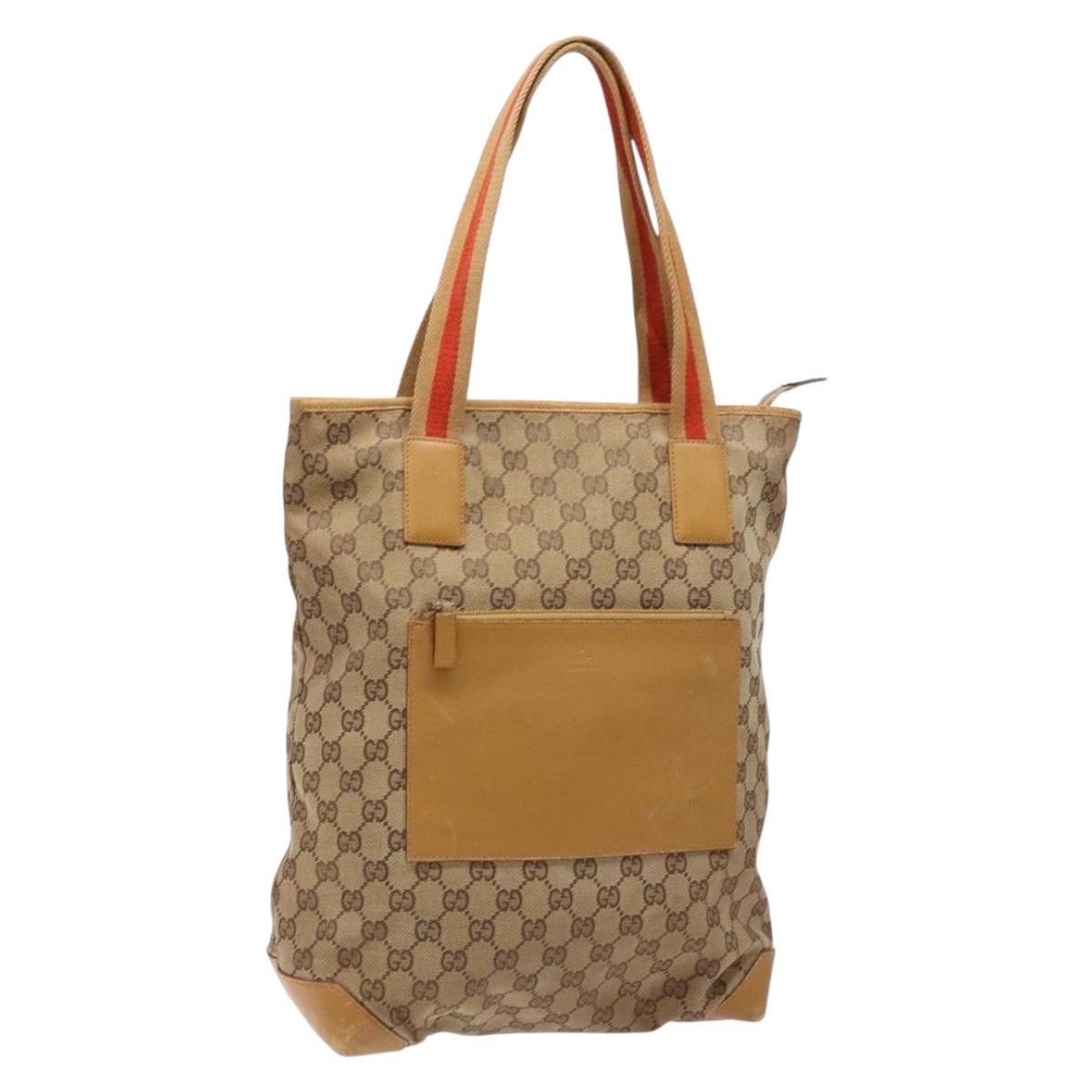GUCCI GG Canvas Tote Bag Beige Silver 019 0401 Auth ep9945