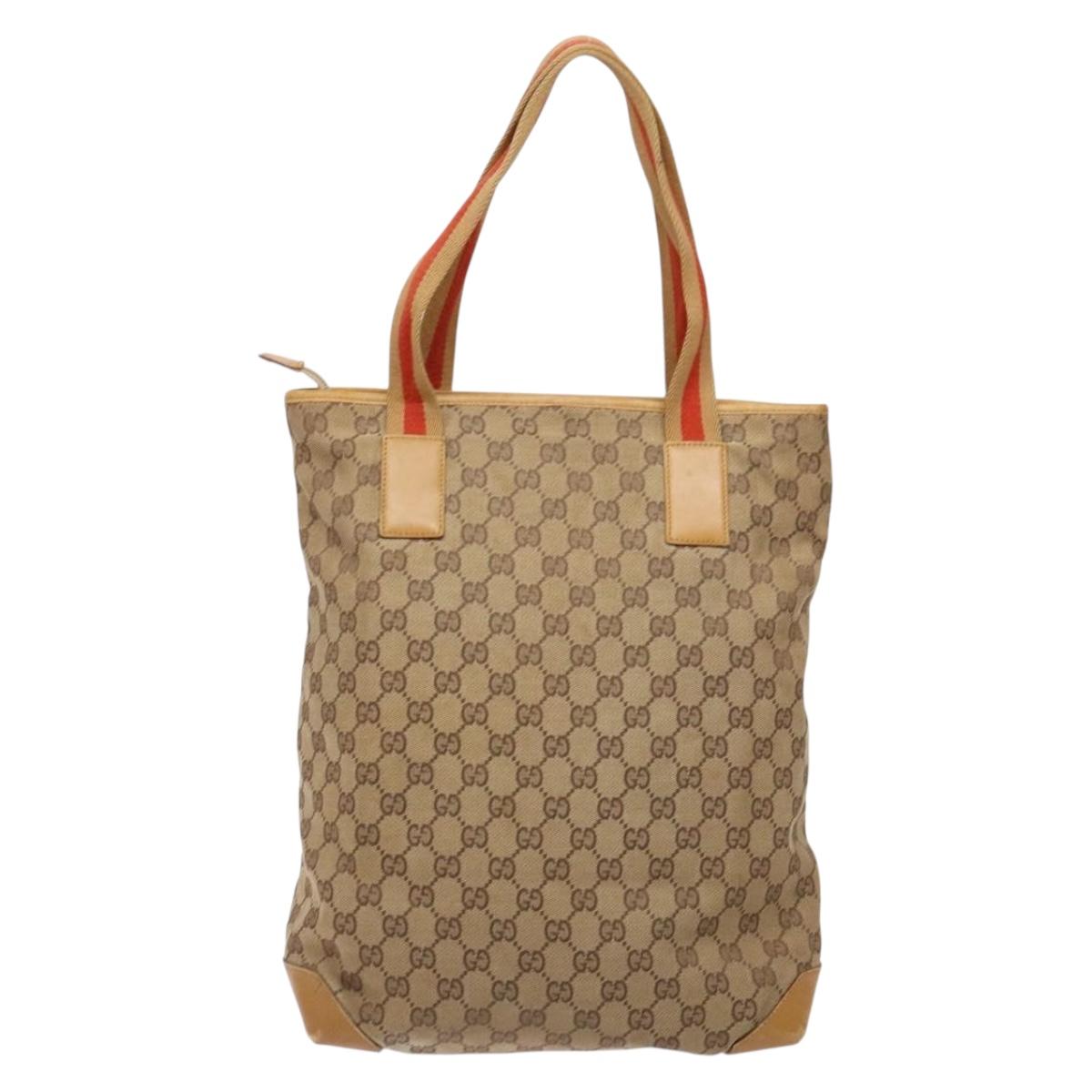 GUCCI GG Canvas Tote Bag Beige Silver 019 0401 Auth ep9945