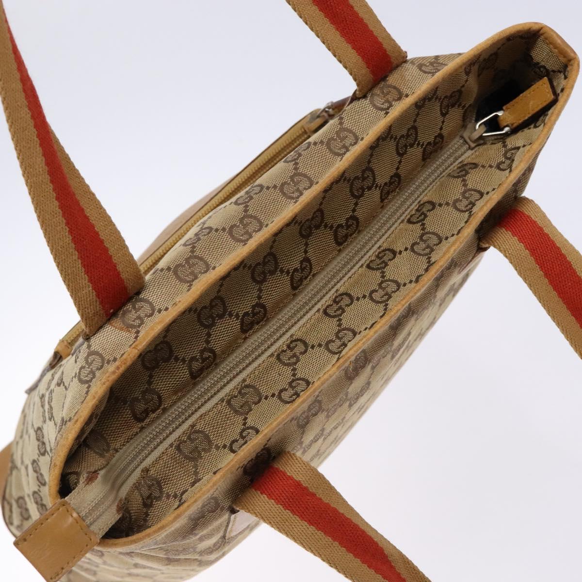GUCCI GG Canvas Tote Bag Beige Silver 019 0401 Auth ep9945
