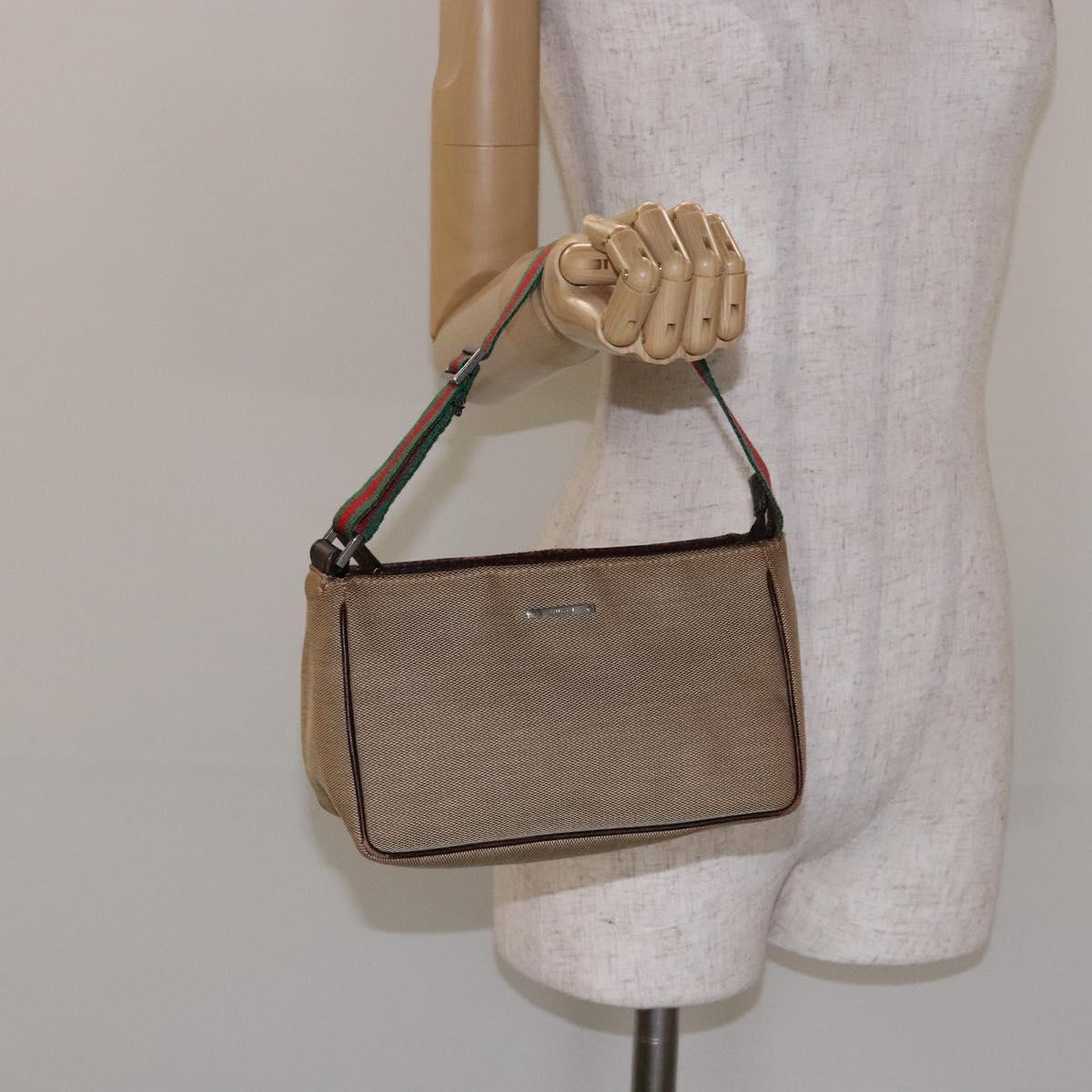 GUCCI Web Sherry Line Accessory Pouch Canvas Beige Silver Auth ep9957