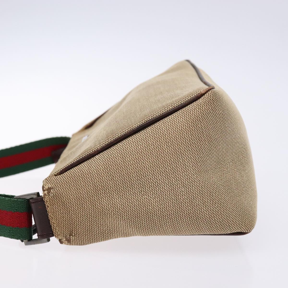 GUCCI Web Sherry Line Accessory Pouch Canvas Beige Silver Auth ep9957