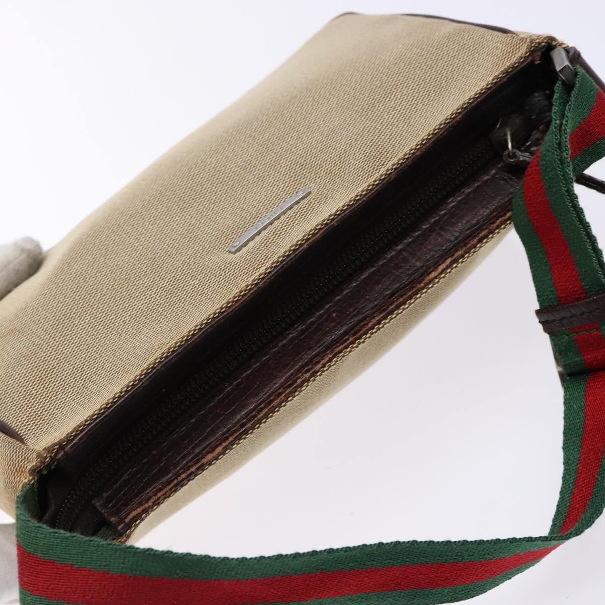 GUCCI Web Sherry Line Accessory Pouch Canvas Beige Silver Auth ep9957