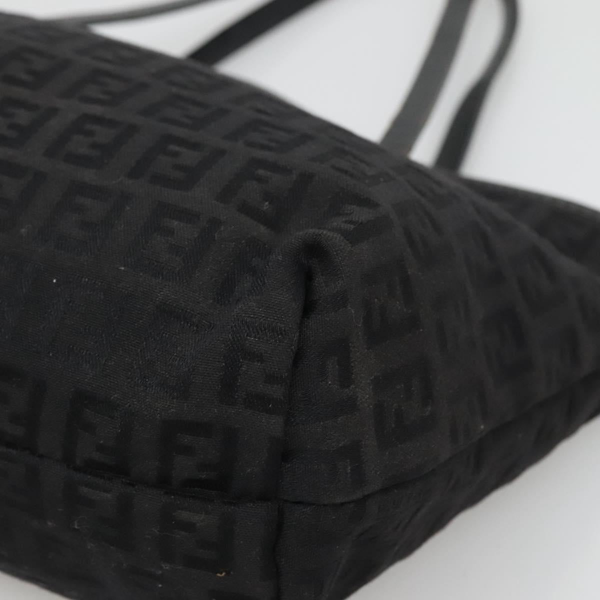 FENDI Zucchino Canvas Hand Bag Black Silver Auth ep9961