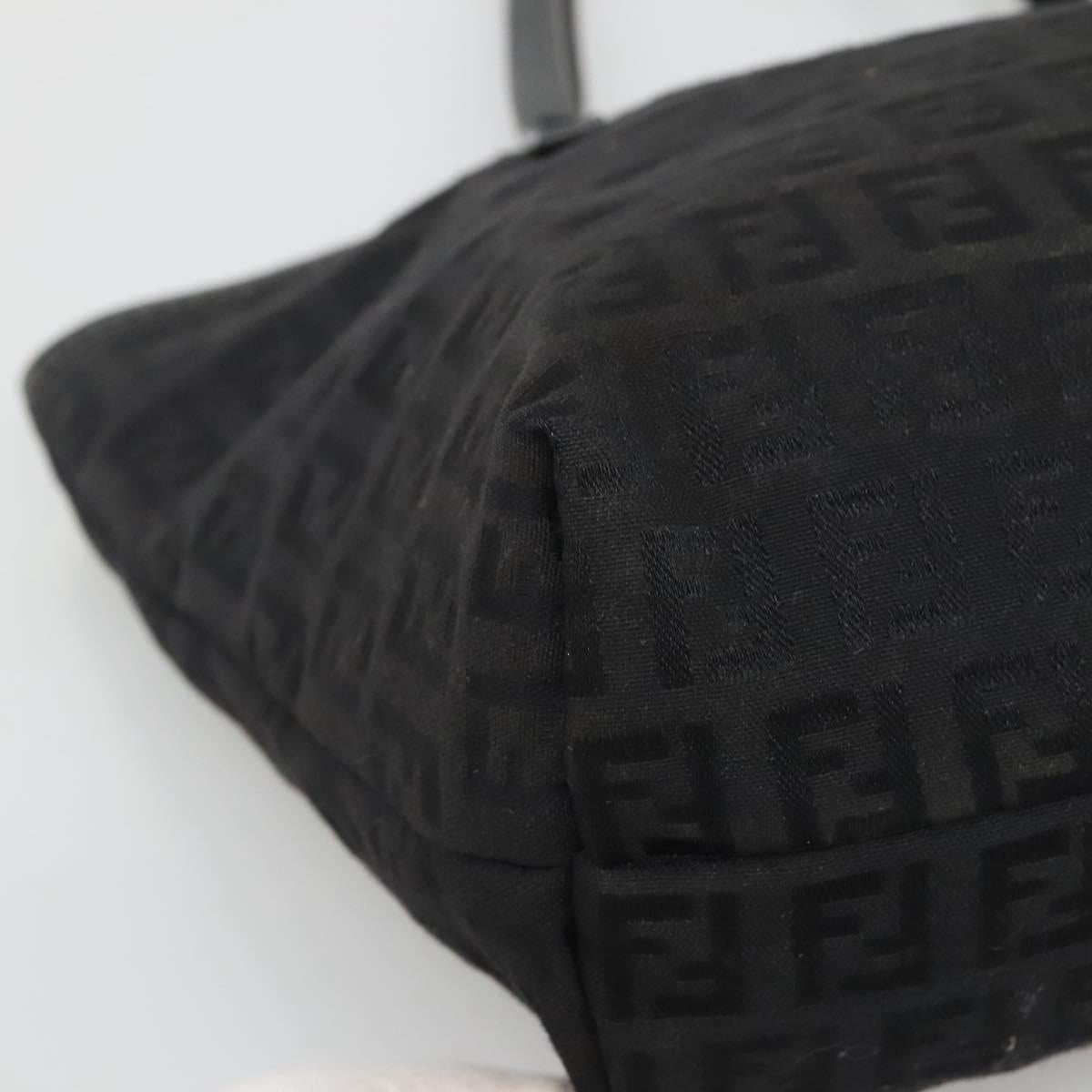 FENDI Zucchino Canvas Hand Bag Black Silver Auth ep9961