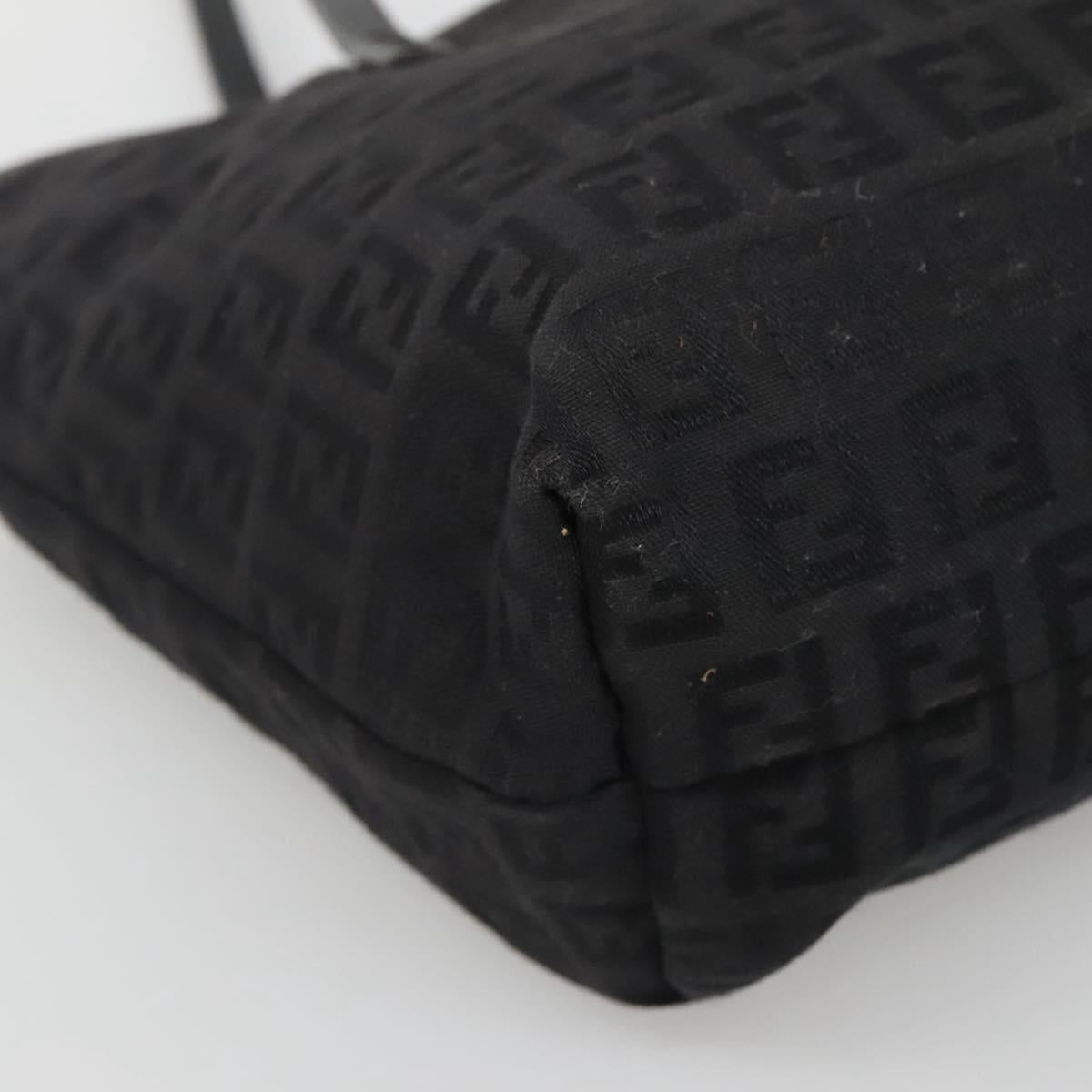 FENDI Zucchino Canvas Hand Bag Black Silver Auth ep9961