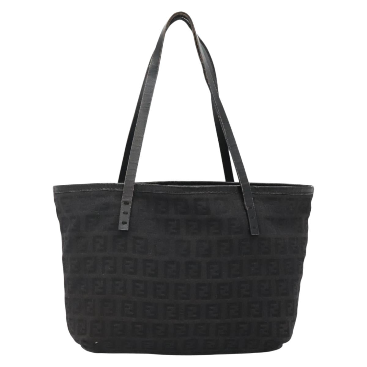 FENDI Zucchino Canvas Hand Bag Black Silver Auth ep9961