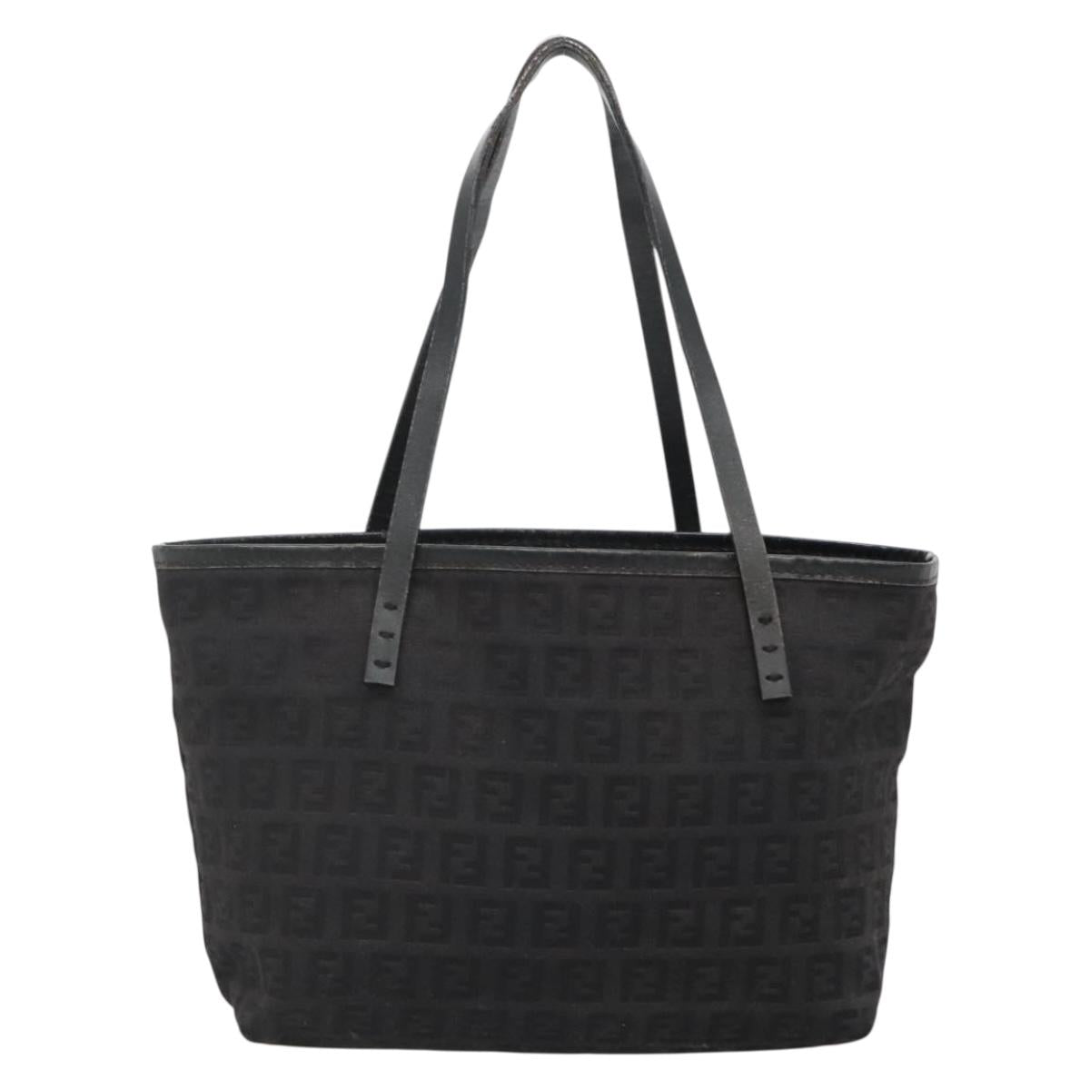 FENDI Zucchino Canvas Hand Bag Black Silver Auth ep9961