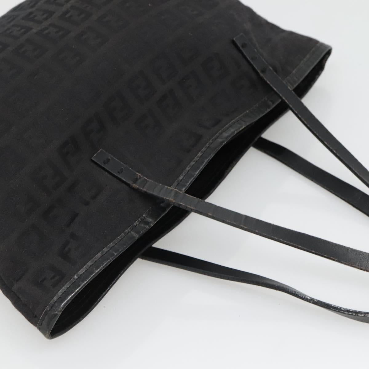 FENDI Zucchino Canvas Hand Bag Black Silver Auth ep9961