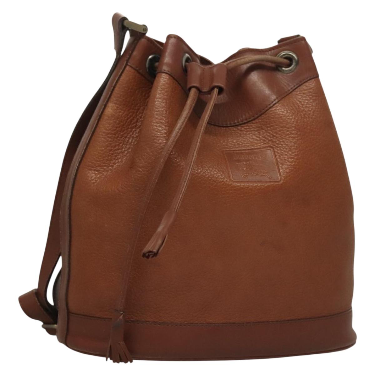 Burberrys Shoulder Bag Leather Brown Gold Auth ep9966