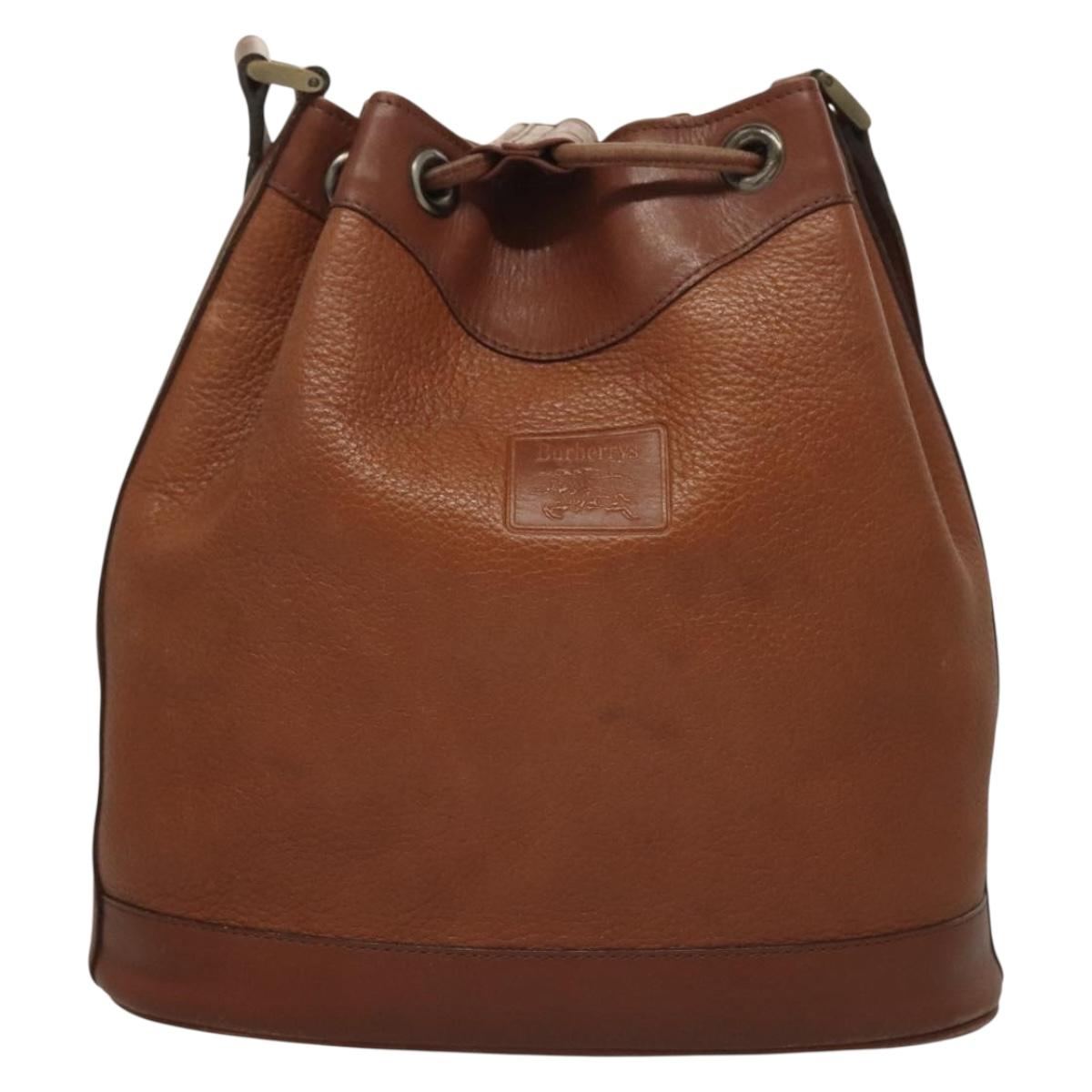 Burberrys Shoulder Bag Leather Brown Gold Auth ep9966