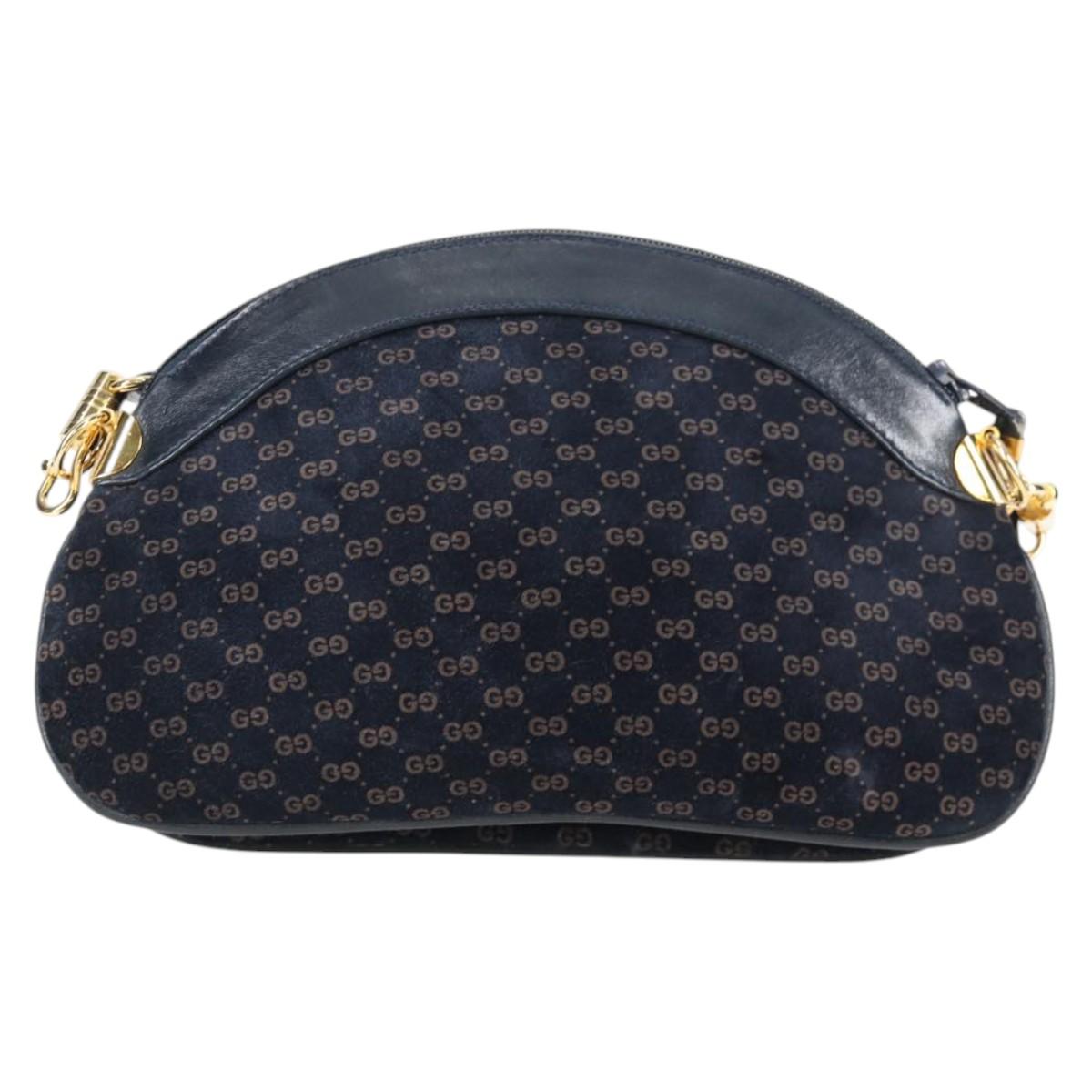 GUCCI Micro GG Canvas Shoulder Bag Suede Navy Gold 001 261 0932 Auth ep9973