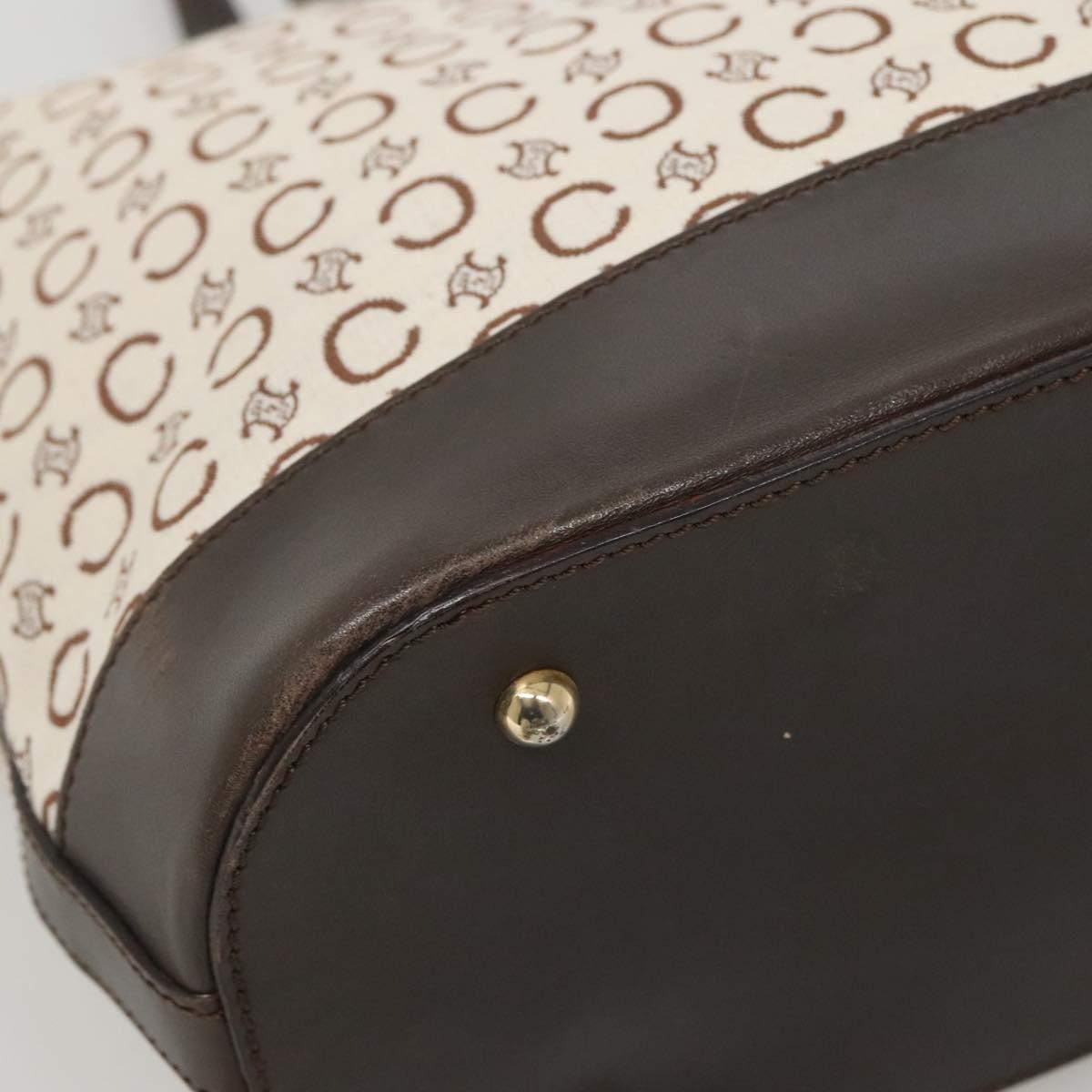 CELINE C Macadam Canvas Tote Bag Gold White Auth ep9987