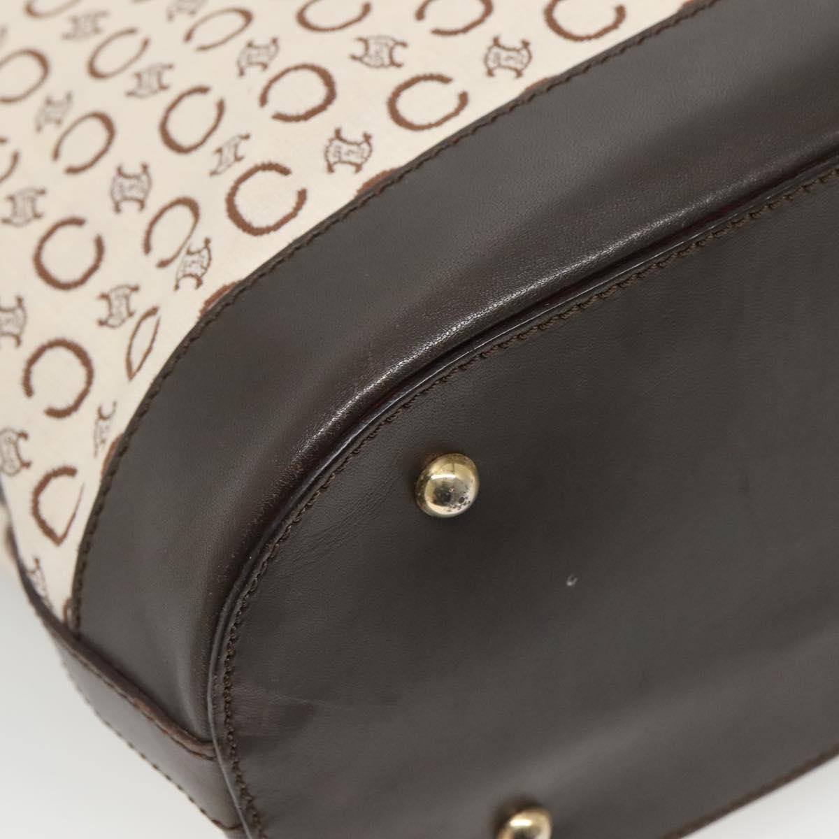 CELINE C Macadam Canvas Tote Bag Gold White Auth ep9987